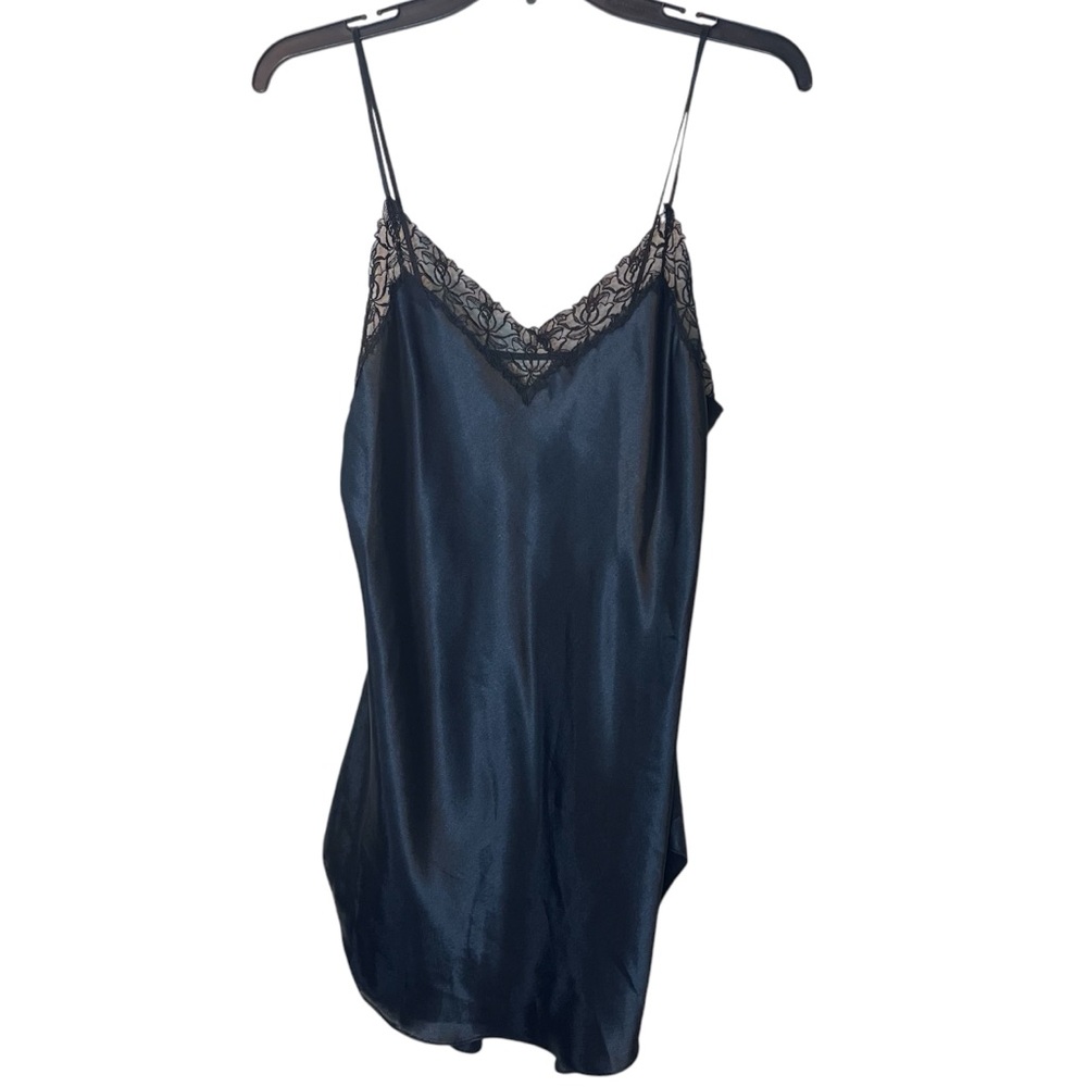 Victoria’s Secret Black Satin Nightie Lingerie Vintage MED Gold label chemise